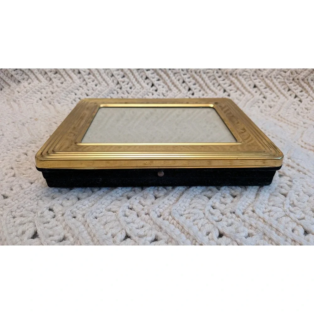 Vintage Brass Tiered Picture Frame with Hinged Photo Storage Box Velvet Back 8x6
